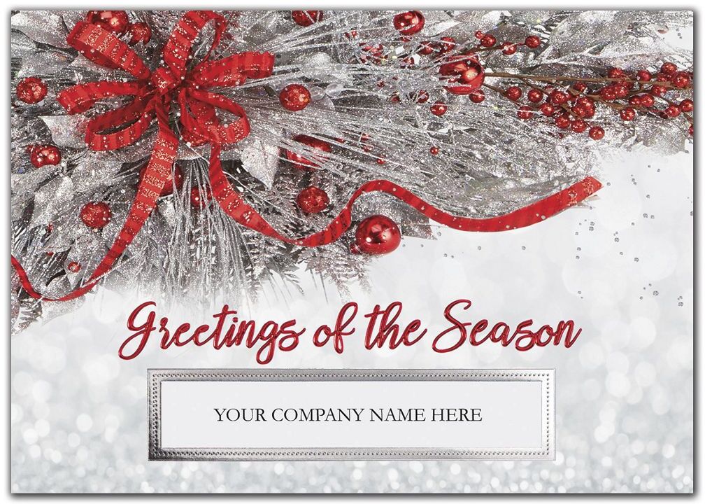 Custom Business Holiday Cards - Silver and Red