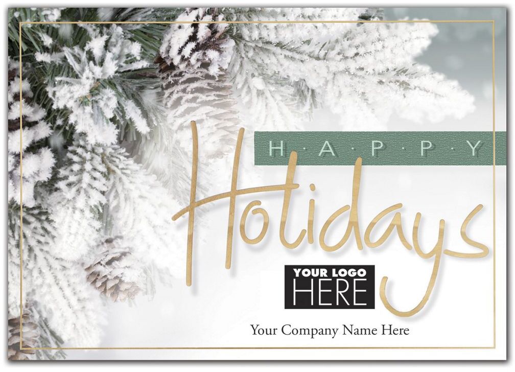 Custom Company Holiday Logo Cards - Evergreen & Gold