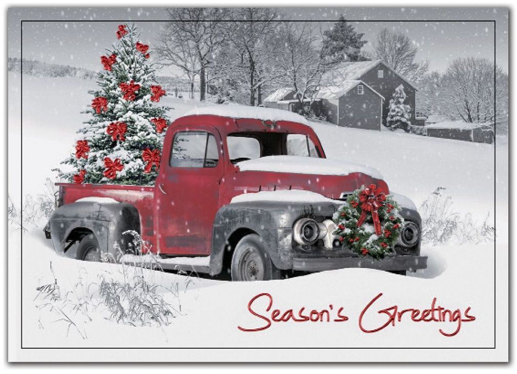 Custom Christmas Tree Cards | Red Truck in Snow