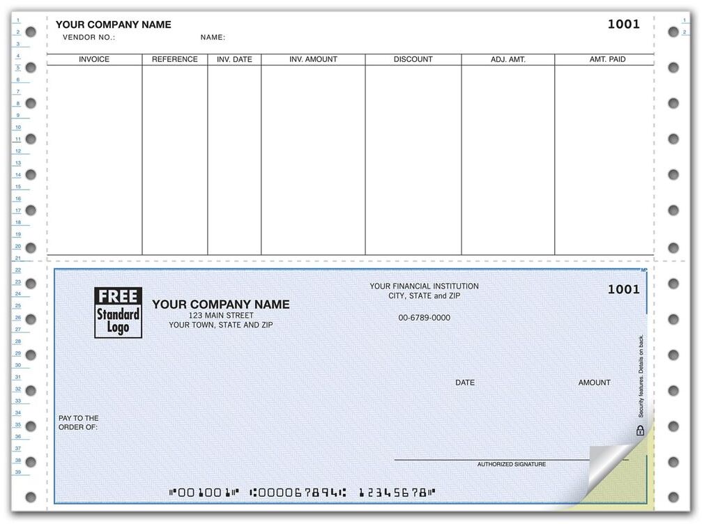 Custom Accounts Payable ACCPAC Continuous Checks, Duplicate Format