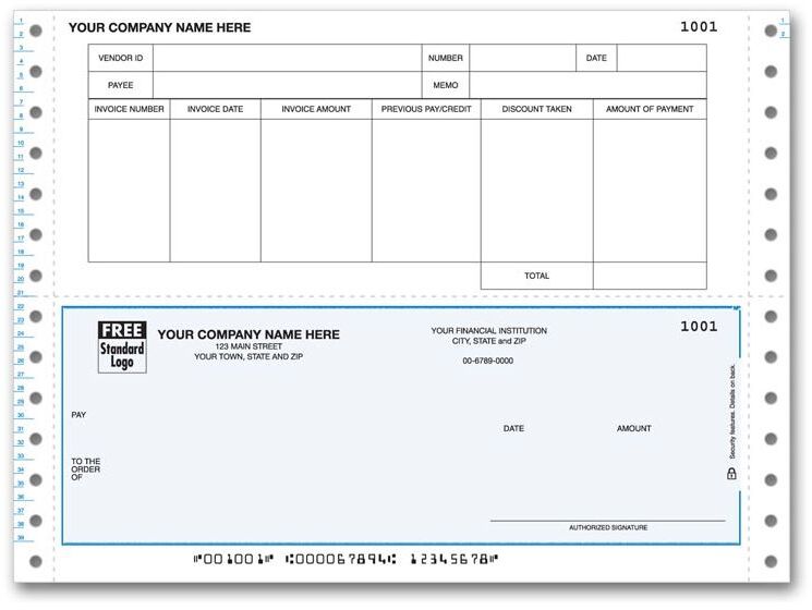 Custom Continuous Accounts Payable Checks with Top Stub, Duplicate