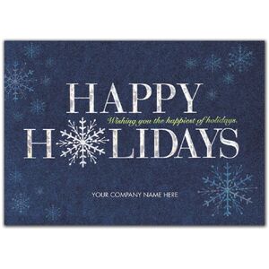 Custom Business Holiday Cards - Silver and Blue Snowflakes