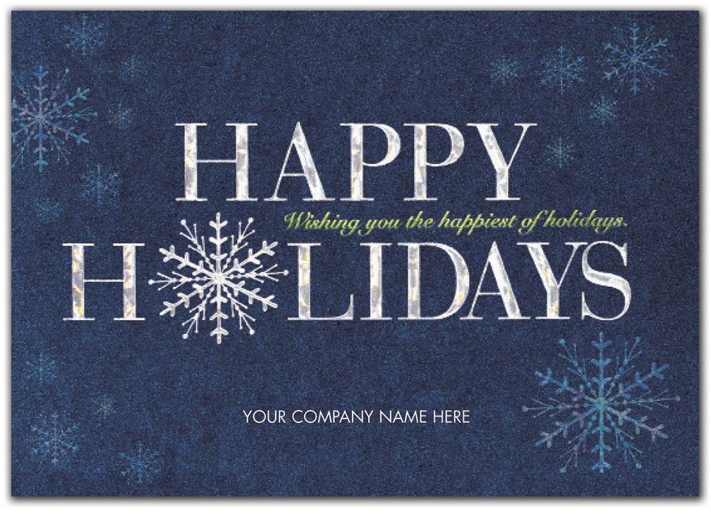 Custom Business Holiday Cards - Silver and Blue Snowflakes