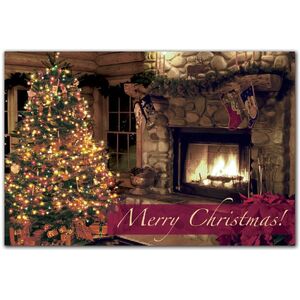 Custom Printed Christmas Postcards - The Night Before Fireplace and Tree