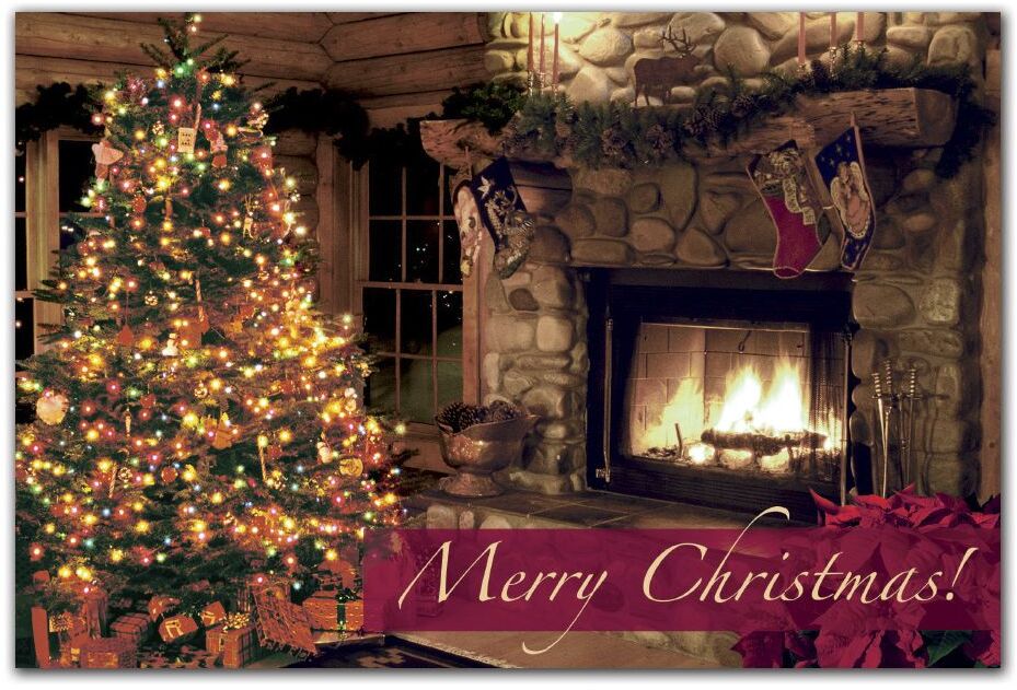 Custom Printed Christmas Postcards - The Night Before Fireplace and Tree