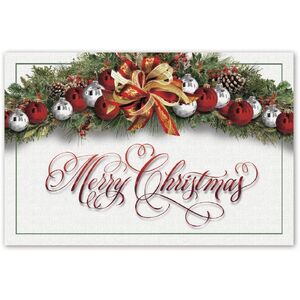 Custom Merry Christmas Postcards | Red and Silver Ornaments