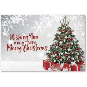 Beautiful Custom Printed Christmas Postcards - Red and Silver Decorated Tree