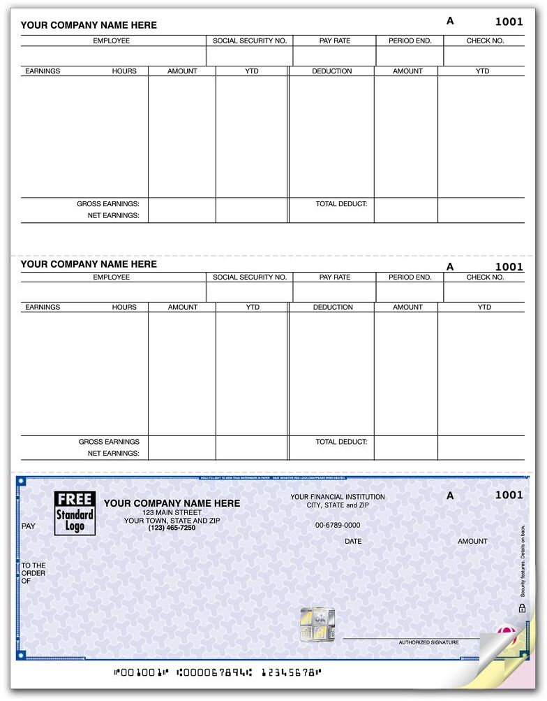 Software compatible laser payroll checks printed on secure paper