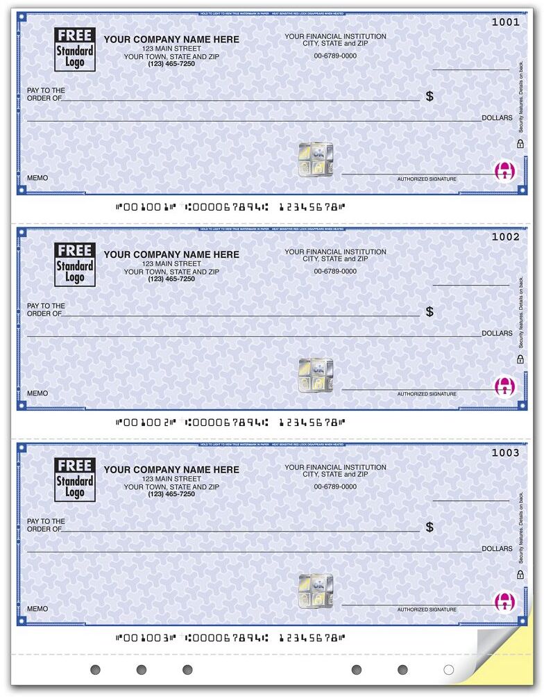 Business checks printed on secure paper and compatible with Quickbooks software 