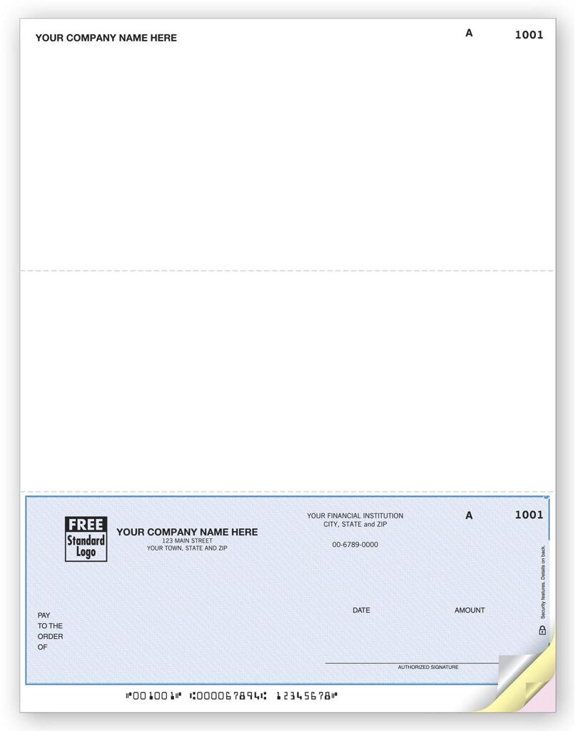 Laser Unlined Business Checks - Bottom Check, Two Stubs