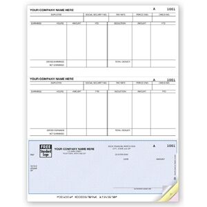 Custom Printed Laser Payroll Checks, Bottom Check, Detailed Columns