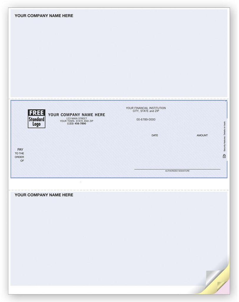 Laser Printer Compatible Company Checks with Double Stubs