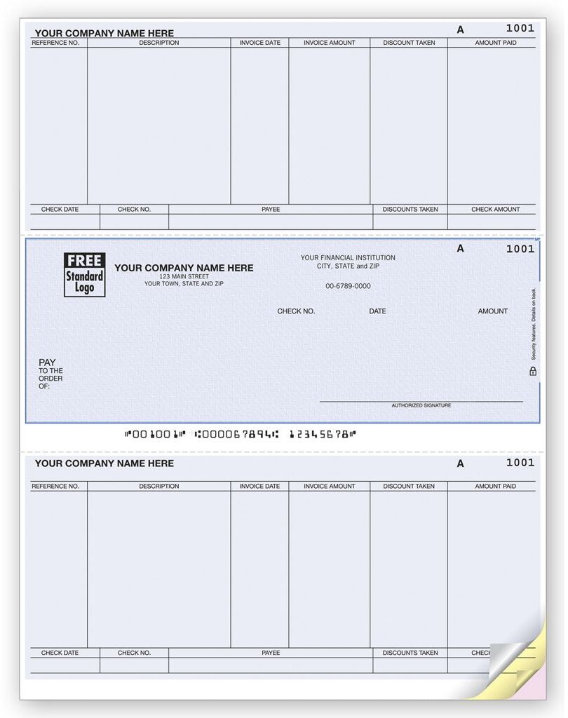 Computer Checks for Accounts Payable - Middle Check with 2 Stubs