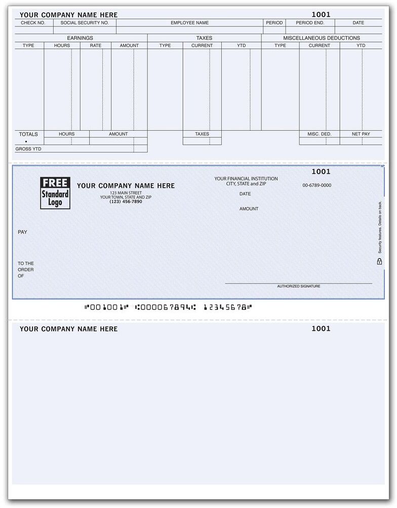 Laser Payroll Checks with Earning Type Section