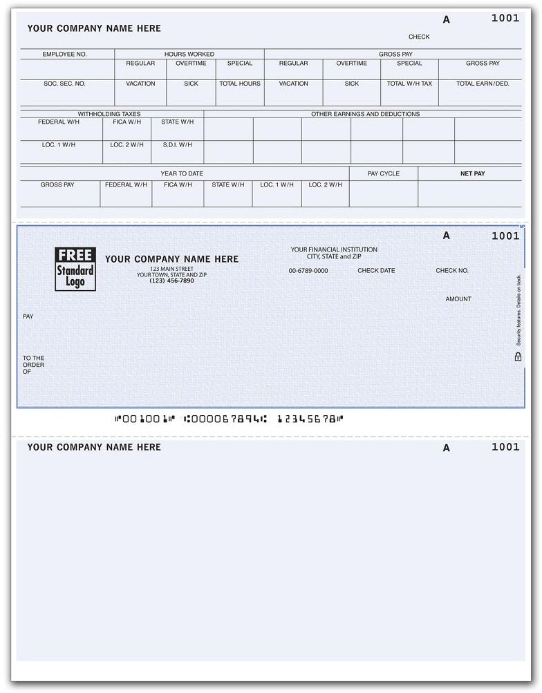 Business Payroll Checks with Withholding Tax Details