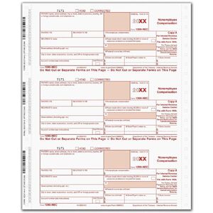 1099 Tax Forms NEC, 3-Part, 1-Wide, Carbonless Format