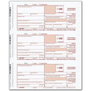 1099-NEC Tax Forms, Quadruplicate Format, on Carbonless Paper