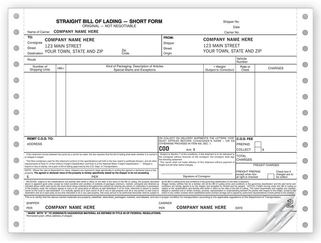 9252 - Continuous Straight Bills of Lading - Short Form