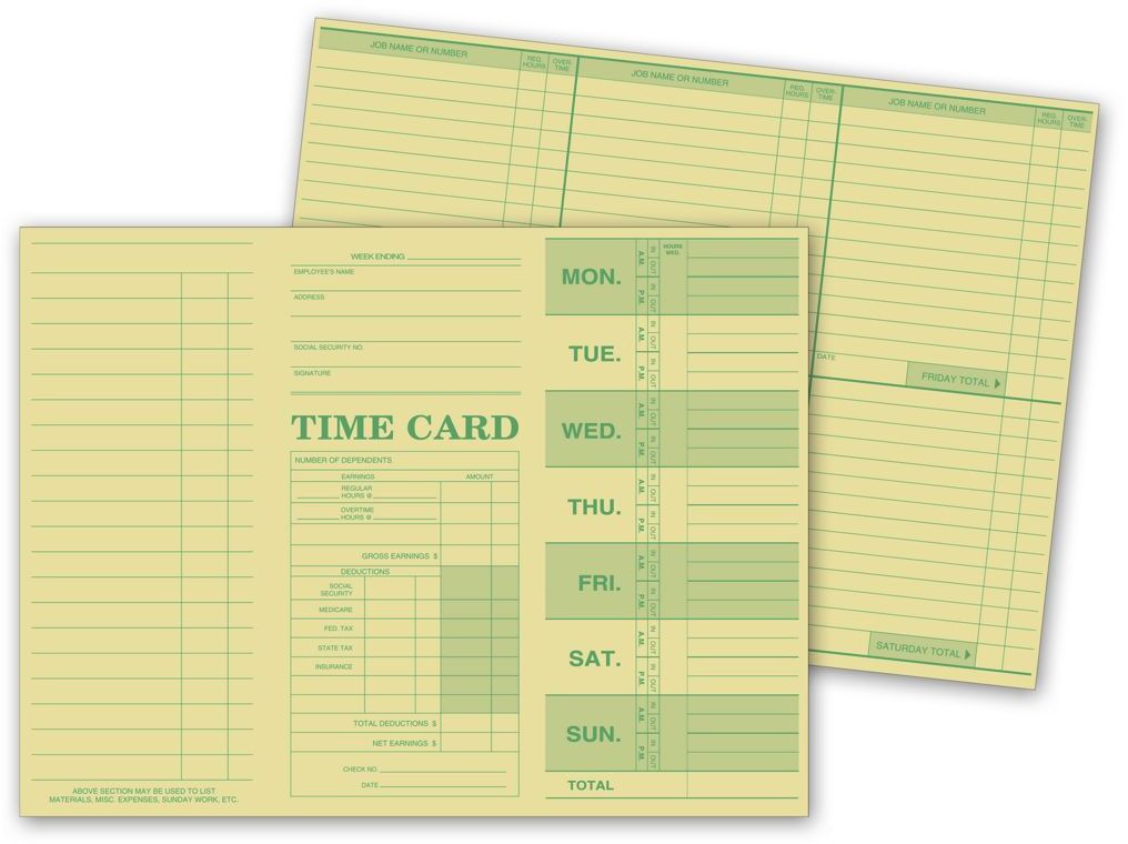 Green Employee Time Cards, Weekly