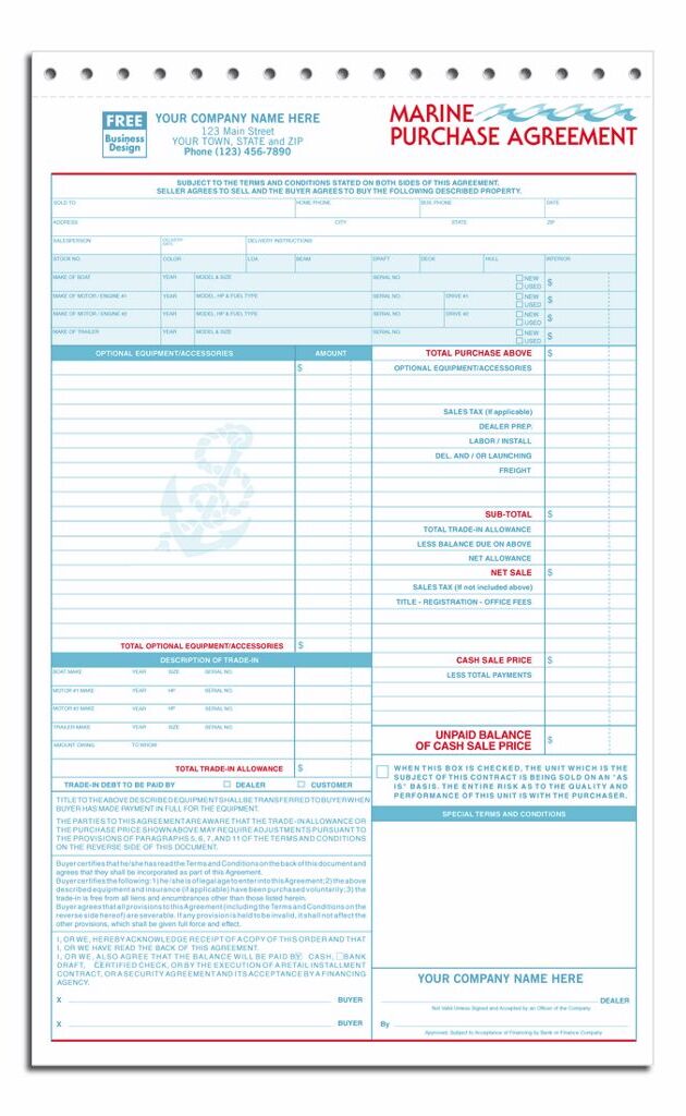 Pre Printed Purchase Agreements for Marine Sales