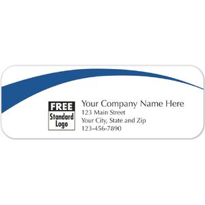 Small white labels with blue arch