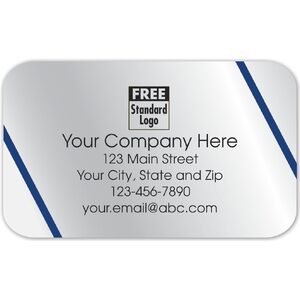 Custom silver foil labels with blue lines