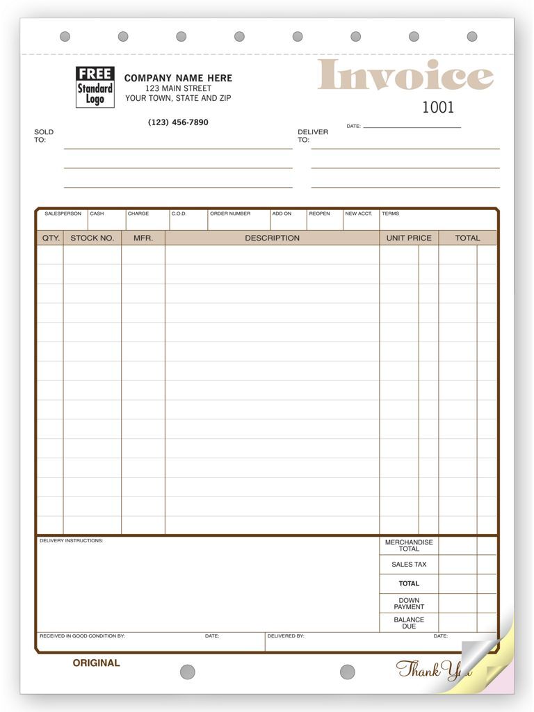 117 - Custom Printed Appliance or Furniture Invoices