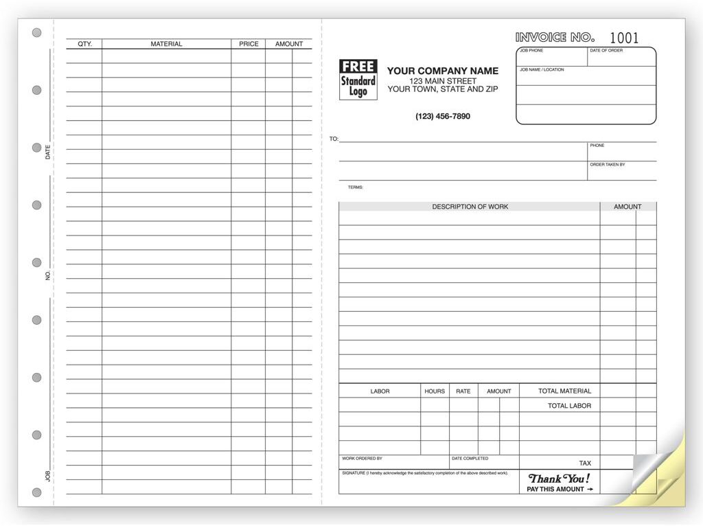 6545 - Custom Printed Horizontal Carbonless Job Invoices