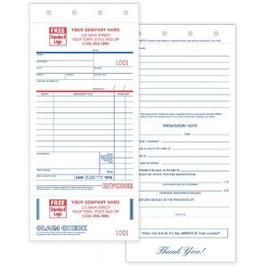 Custom Printed Service Order Forms with Claim Check and Promissory Note