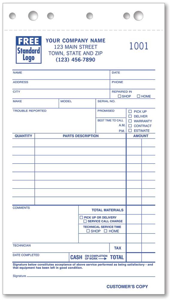 308 - Service Order Forms with Parts Details Section