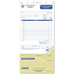 Compact Service Order Forms, Custom Printed with Tag and Claim Check