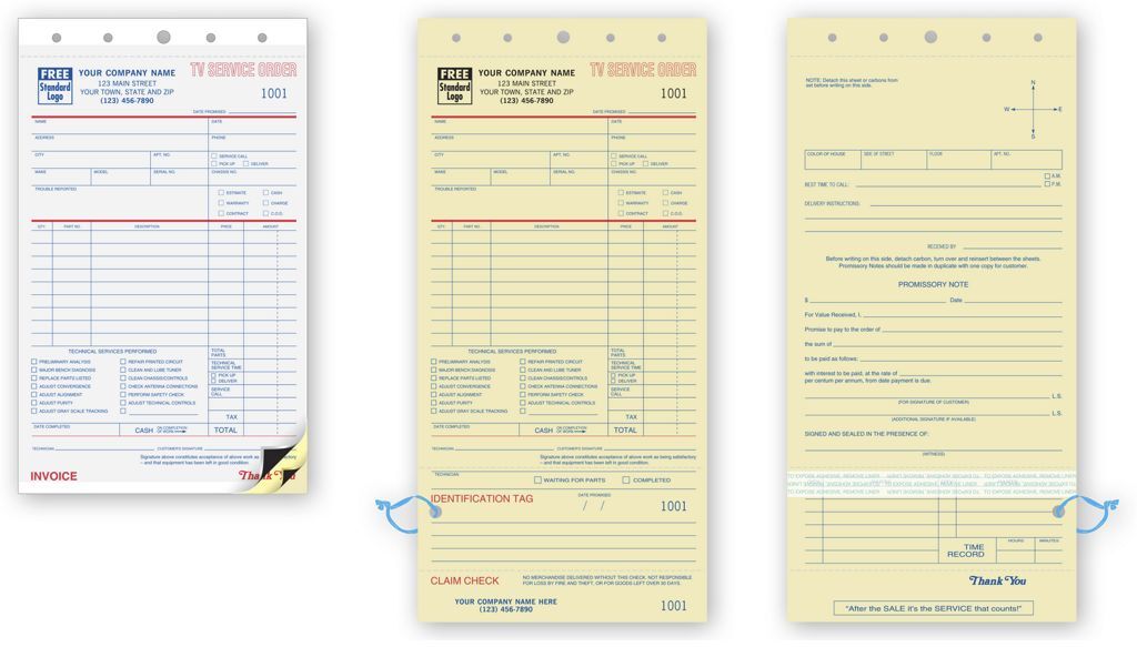 309 - TV Repair Invoices, with Carbon Copy