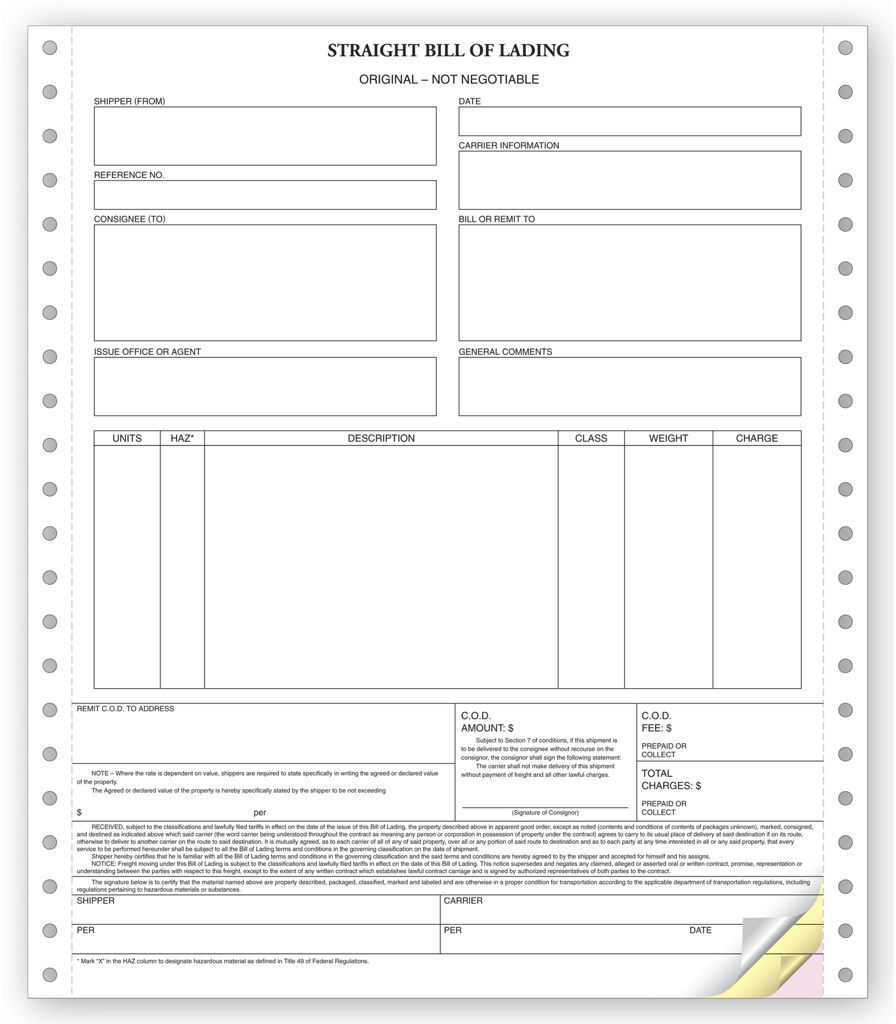 12254 - Continuous Straight Bills of Lading