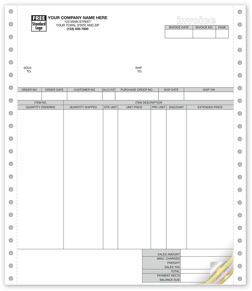 General Invoice for RealWorld Software, Compatible with Dot Matrix Printer