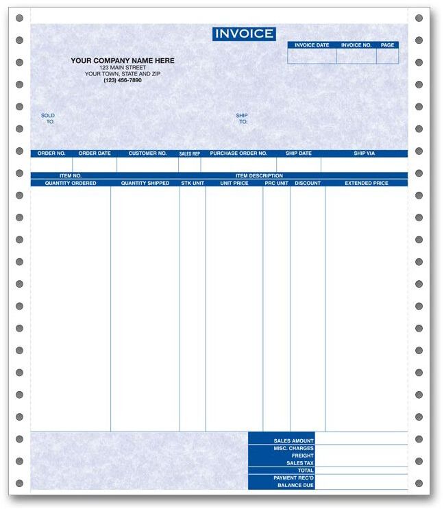 9190G - General Continuous Invoices for RealWorld - Parchment Background - Pin Feed Format