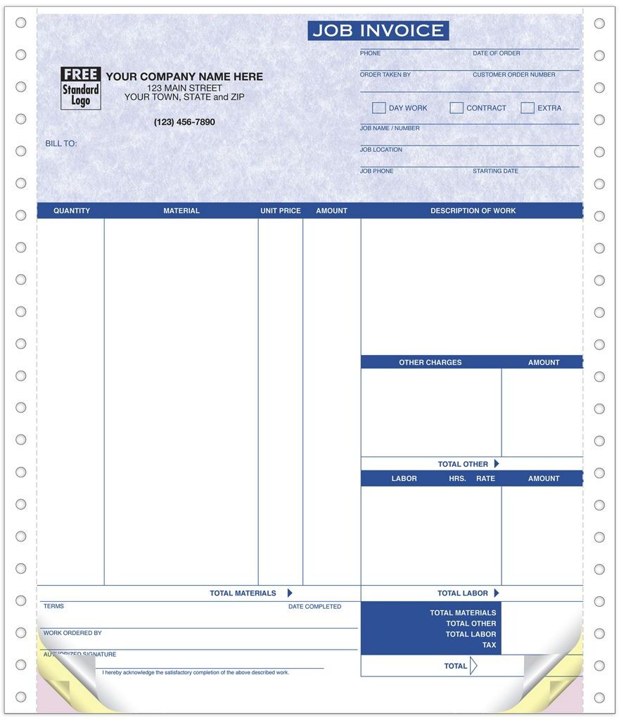 9251G - Continuous Job Invoices - Parchment Color Background