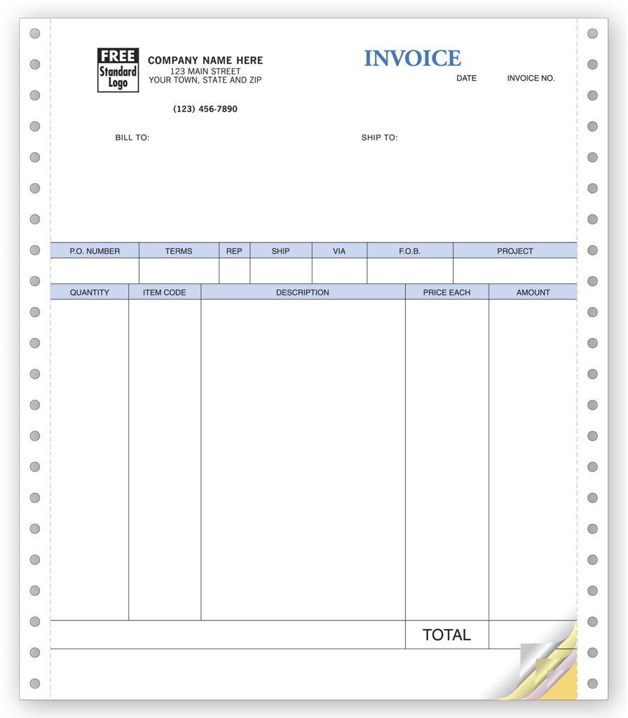 13051A - Continuous QuickBooks® Product Invoices - Quadruplicate - No Packing Slip