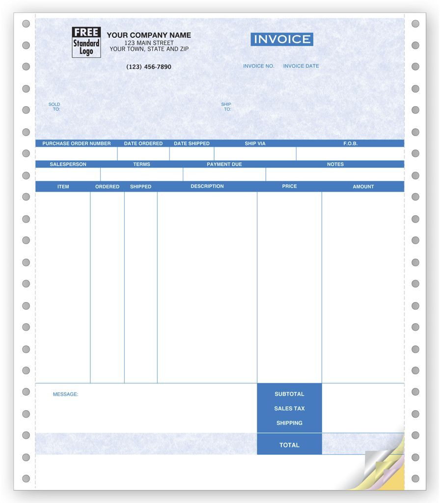 13190G - Continuous Inventory Invoices for One-Write Plus - Parchment Color Background