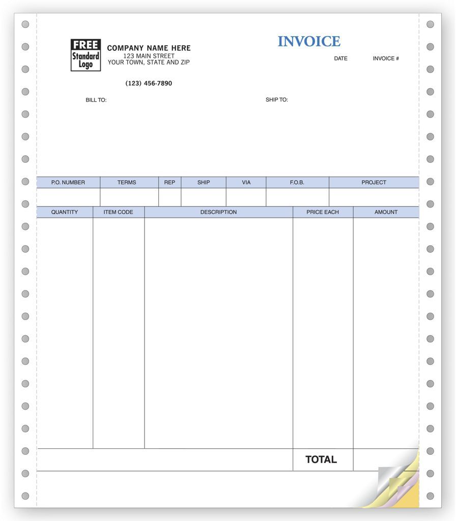 13051B - Computer Product Invoices with Packing List for Pin Feed Printers