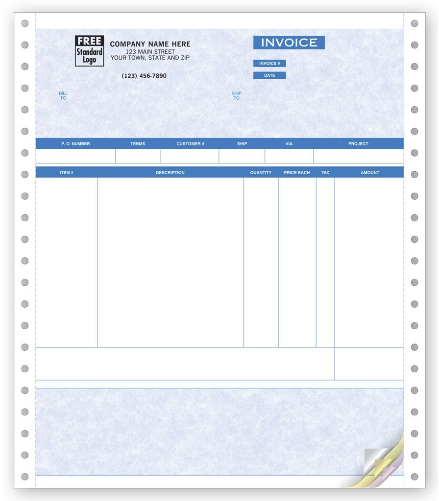 13707G - Continuous Product Invoice, Carbonless Paper, Software Compatible