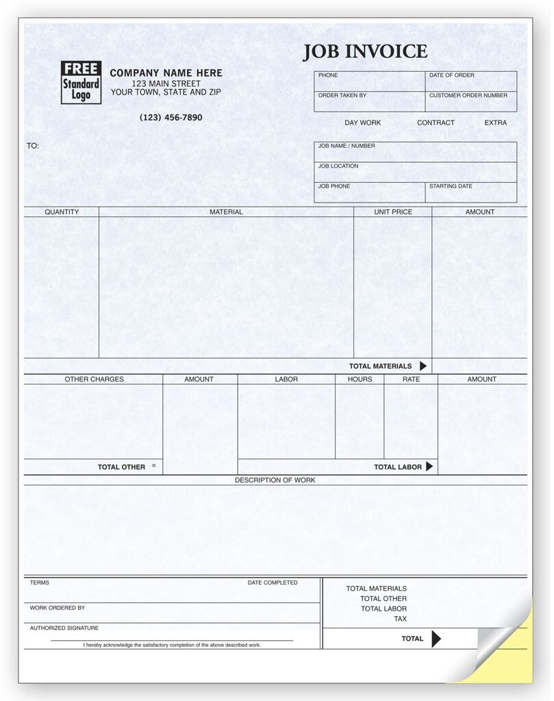 Detailed Laser Job Invoices - Parchment Color Background