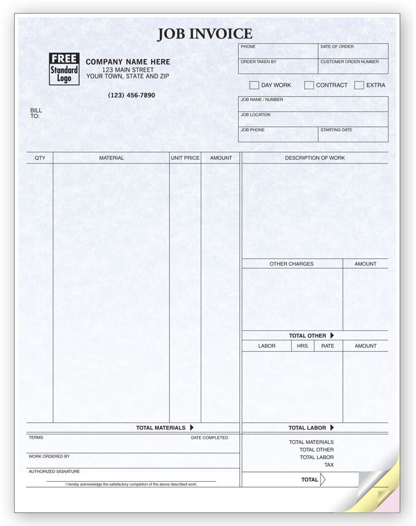 Custom Printed Laser Invoices with Complete Job Details
