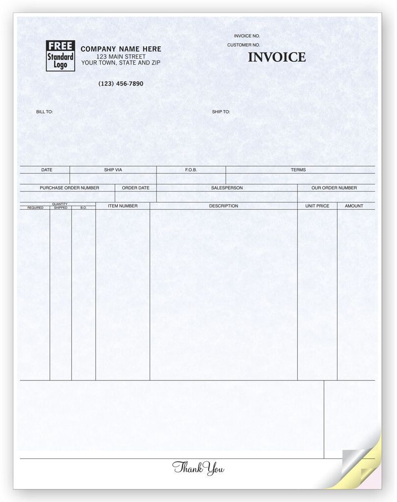 Custom printed NCR invoices - Laser format with parchment color background