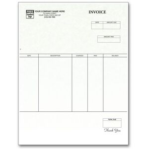 Custom Laser Business Invoices with 5 Columns and Detachable Stub