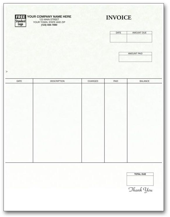 Custom Laser Business Invoices with 5 Columns and Detachable Stub