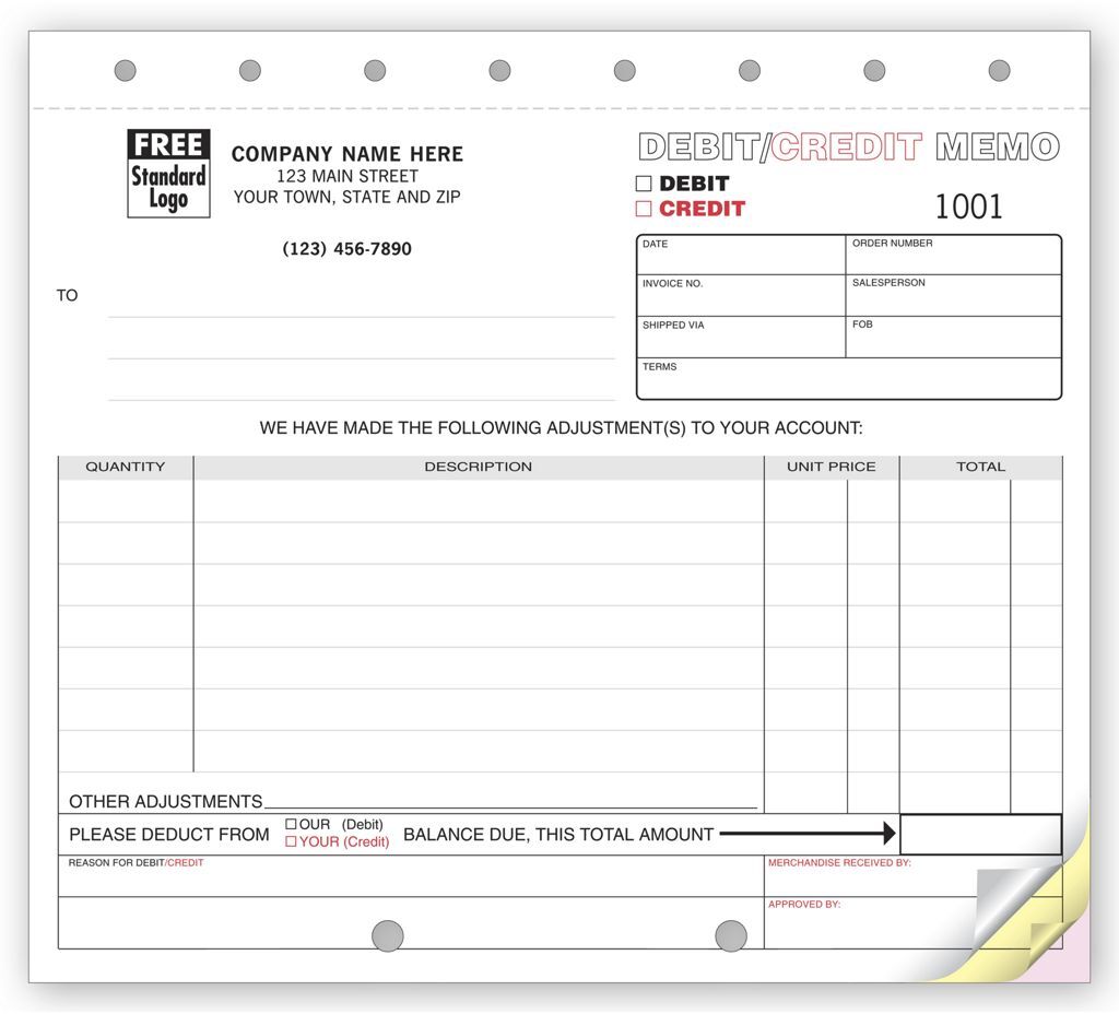 124 - Custom Printed Debit & Credit Memos