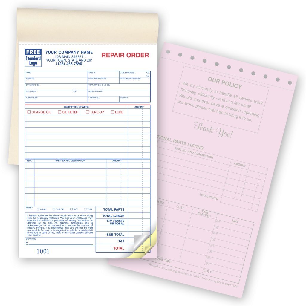 2545 - Booked Auto Repair Order Forms