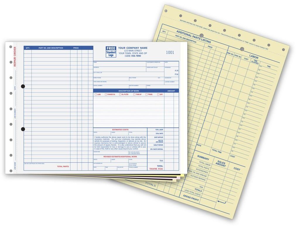 654 - Carbon Copy Auto Repair Order Forms / Estimates