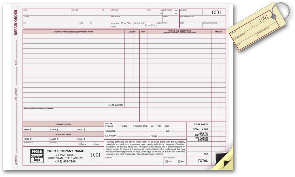 6582 - Auto Repair Order Forms with Key Tag