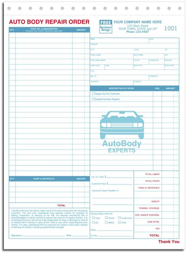 6597 - Auto Body Repair Order Forms